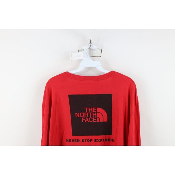 Vtg Y2K The North Face Mens 2XL Faded Spell Out Box Logo Long Sleeve T-Shirt Red - Picture 12 of 13